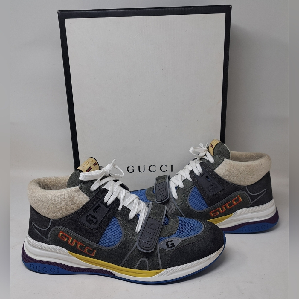 Gucci Men's Ultraspace Mid Top Sneakers Shoes Lace Up Velcro Strap Size 9 US